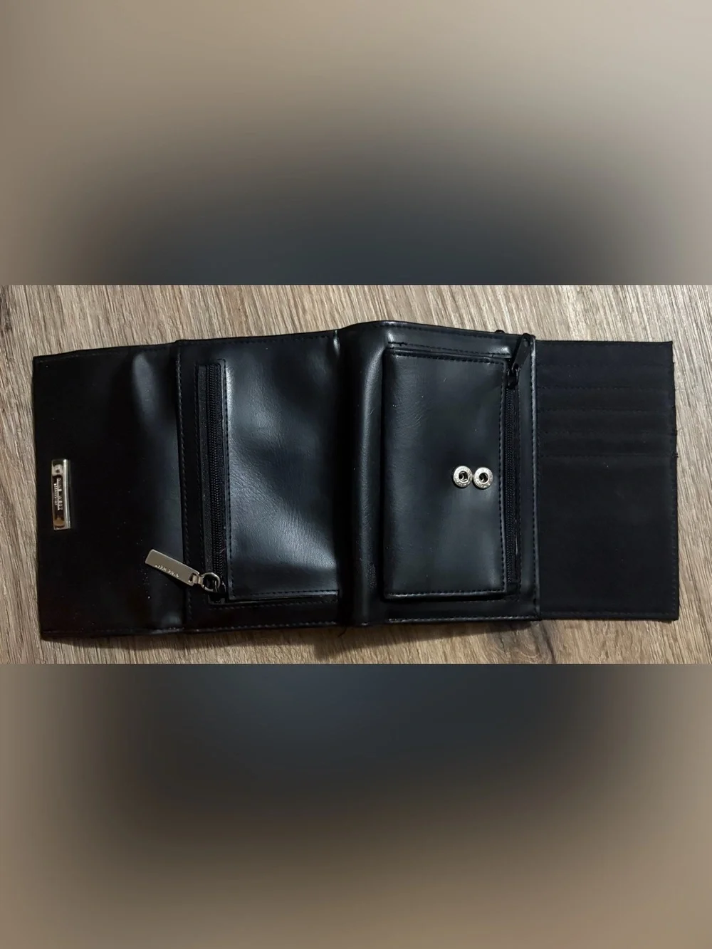 Nine West - Black Leather Wallet with Metal Logo Plate